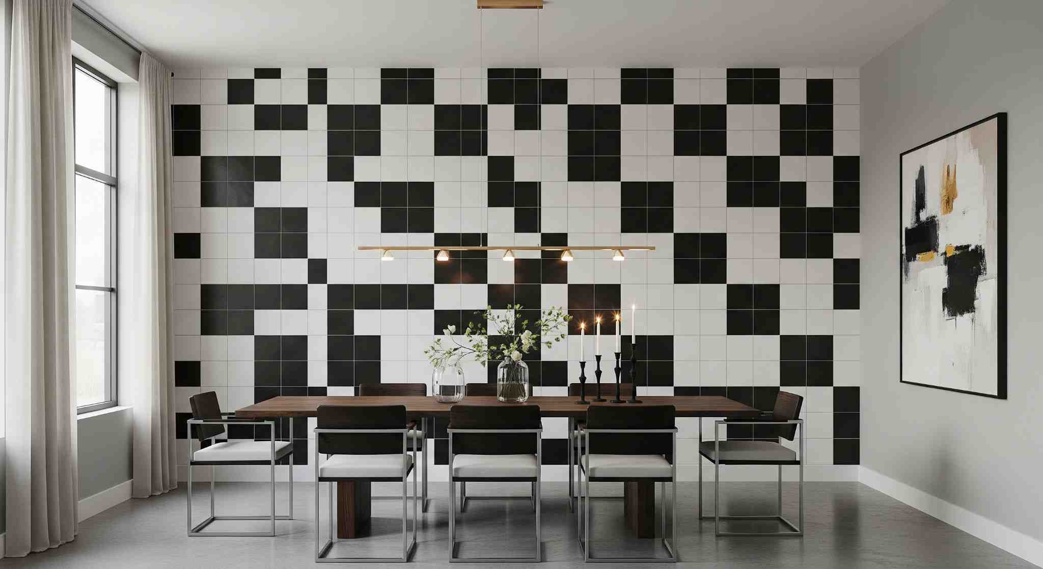 Black and White Contrast Tiles Dining Room