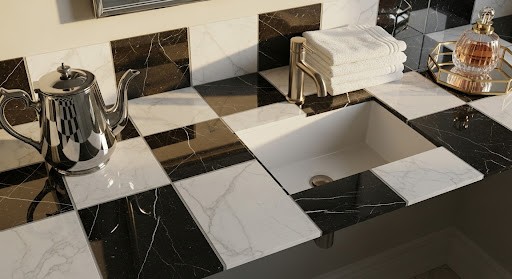 Black and White Marble Checkerboard Design