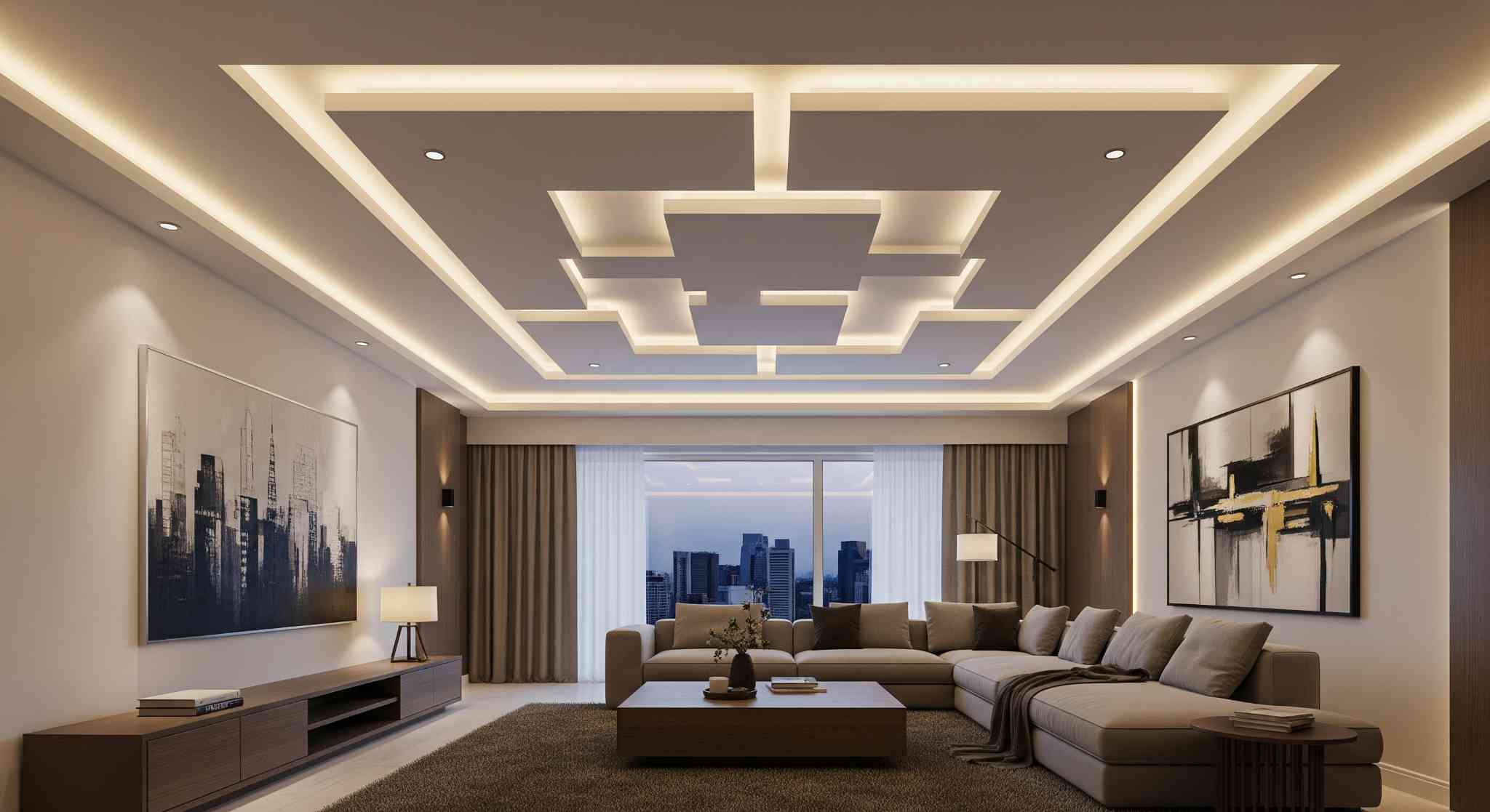 Illuminated POP Ceiling Design with LED Lights