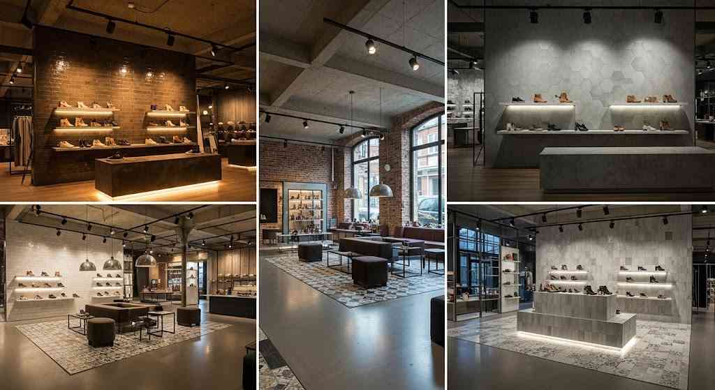 Lighting and Tile Combinations to Enhance Shoe Shop Interiors