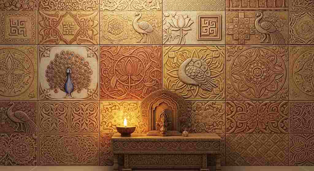 Textured Wall Tiles For Pooja Room