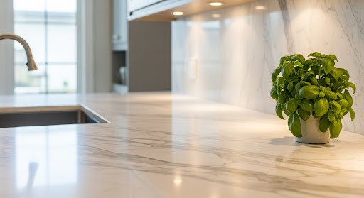 Veined Marble Tiles for a Unique Countertop Design